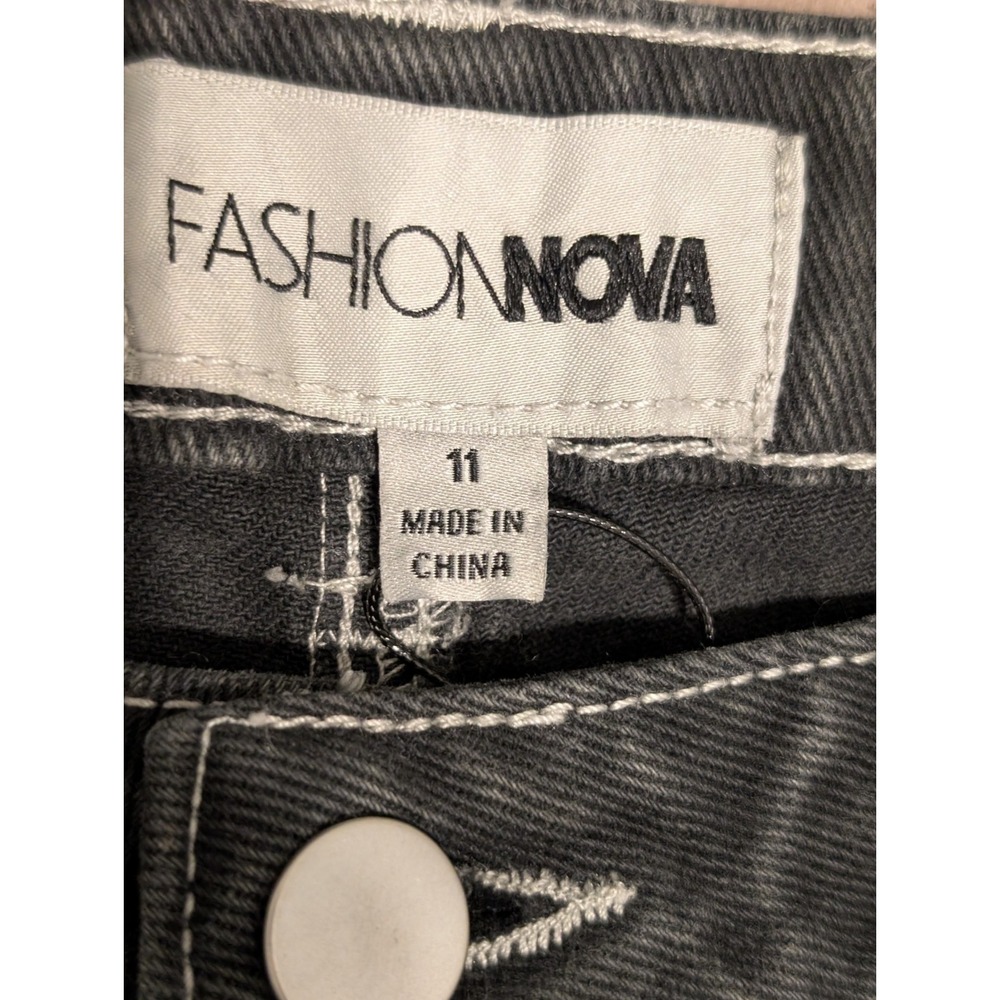 NWT Fashion Nova Cargo Jeans Women Black Wide Leg Goth Grunge Skate Y2K Size-11 - Picture 12 of 14
